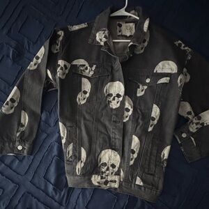 Fantastic Fawn Black Skull Print Jean Jacket